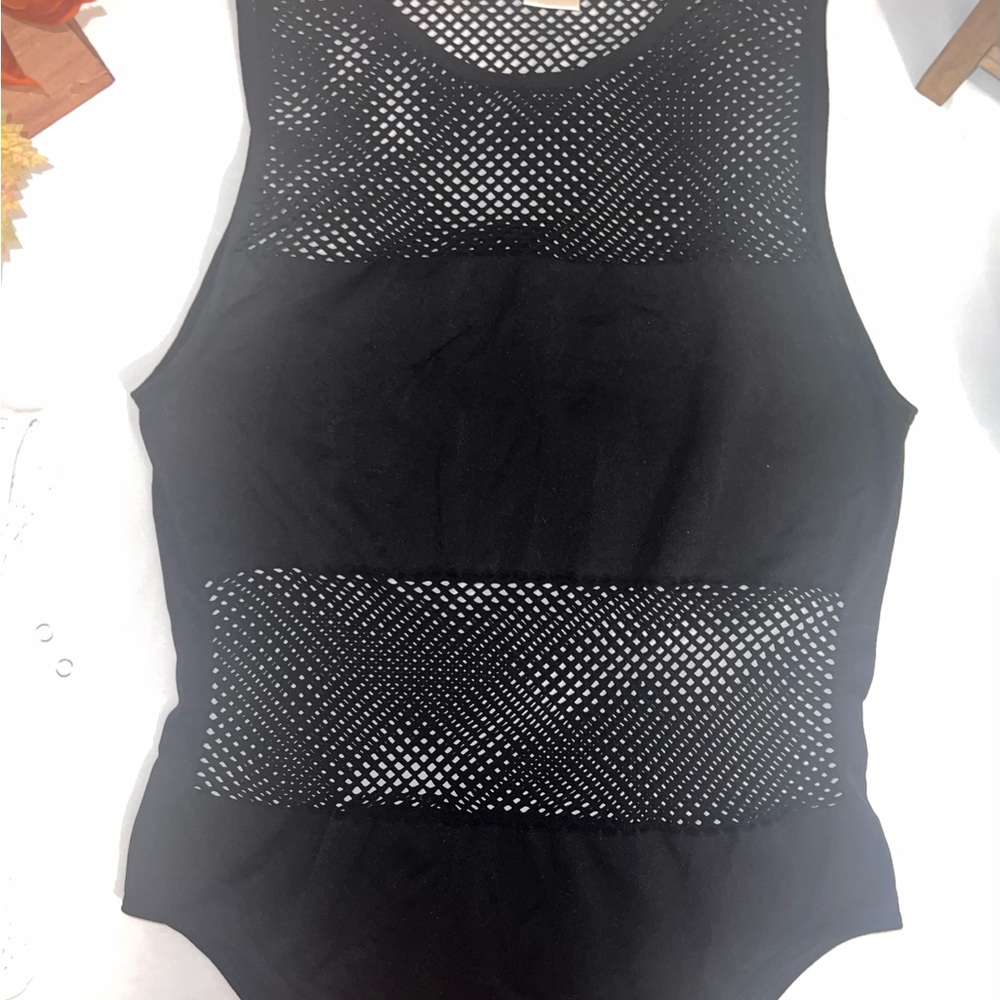 Sugar & Rose Elegant Black and White fishnet tank bodysuit